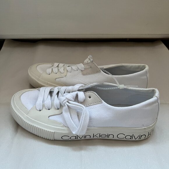 Calvin Klein KCLAURI-R Women's White Off-White Canvas Sneaker Shoes, Size 7M - Picture 4 of 8